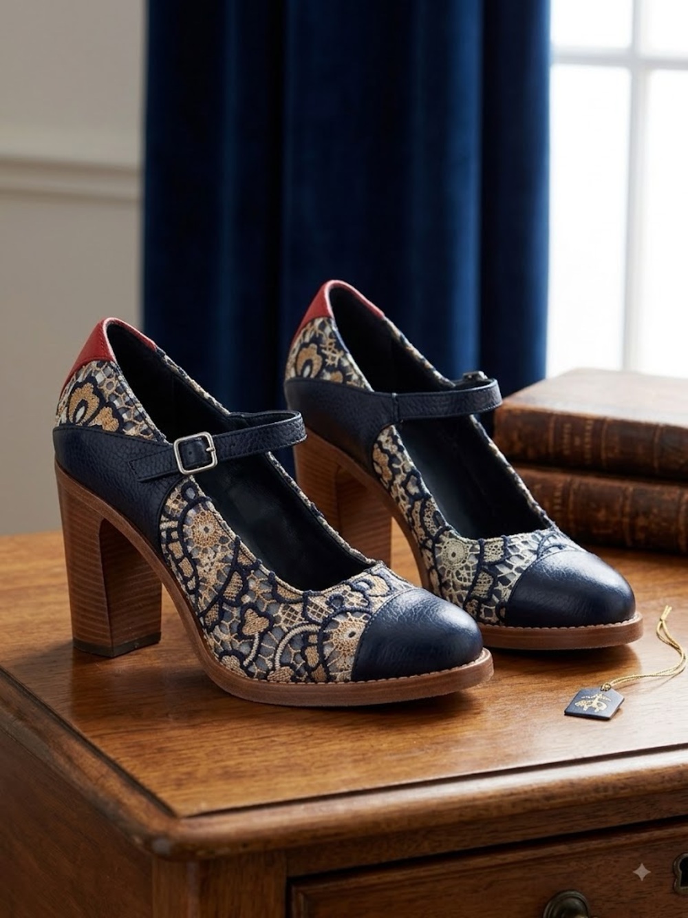 RARE Brooks Brothers Golden Fleece Made in Italy Navy Lace Mary Jane Heels